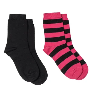 Lasten Sukat 2 Paria, Raita 2 cm, Fuksia/Musta