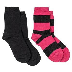 Lasten Sukat 2 Paria Raita 4 cm, Fuksia/Musta