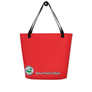 Punainen Saunakassi Ydin-Hämeen logolla ja omalla tekstillä