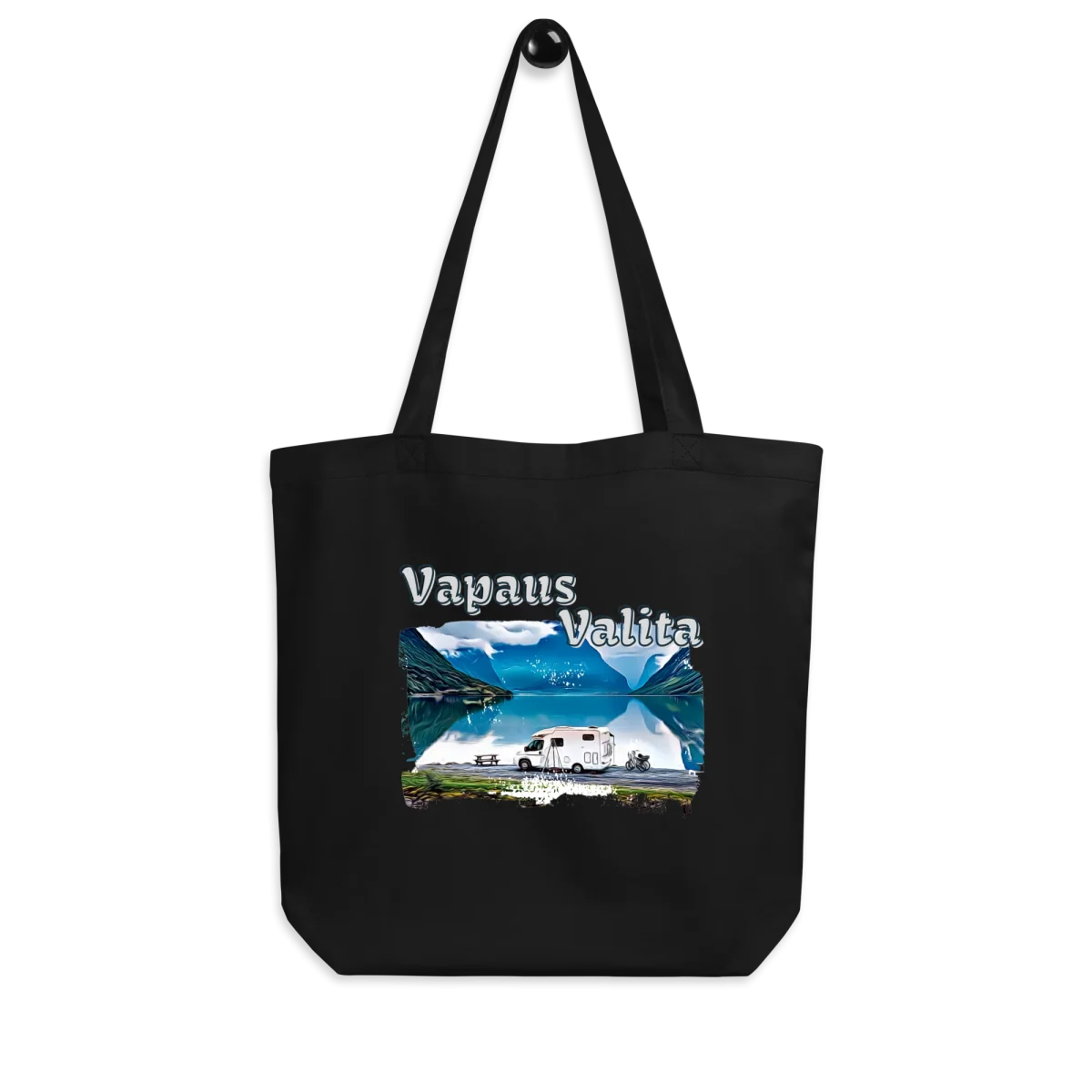 Ekotietoisen karavaanarin kestokassi Vapaus valita-printillä